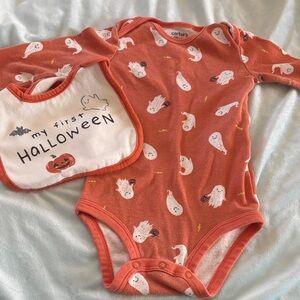 Carter's Orange Ghost Print Bodysuit and Bib Set